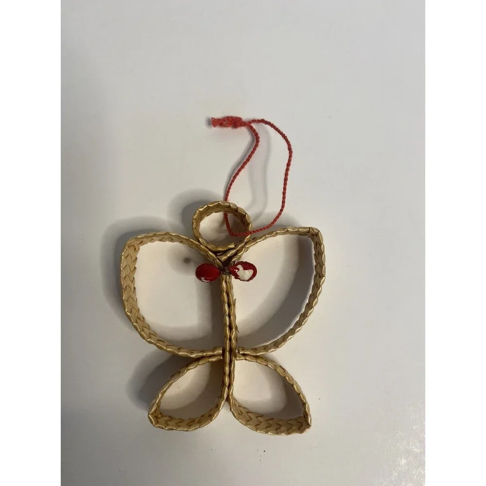 DENMARK Vintage Christmas Ornament Straw Wicker Braided Angel Santa Holiday Tree
